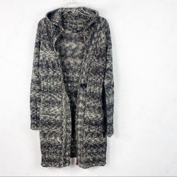 [Calvin Klein] Wool Blend Hooded Cardigan - Picture 1 of 2